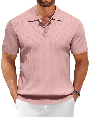 Men's Knit Polo Shirts Short Sleeve Ribbed Knitted Shirt Summer Lightweight Casual Golf Shirts