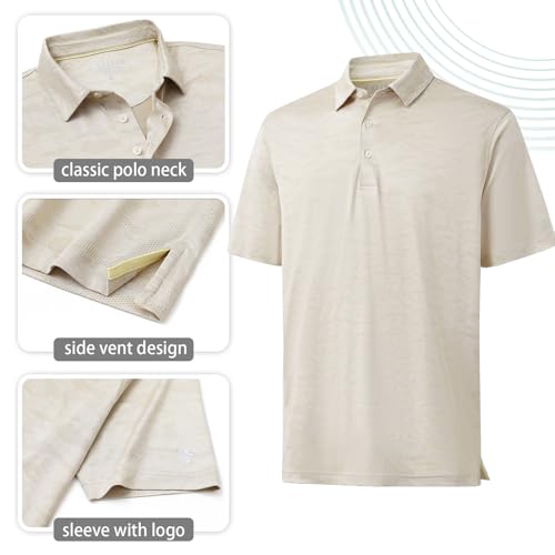 Golf Shirts for Men Short Sleeve Heather Jacquard Textured Stretch Moisture Wicking Performance Mens Polo Shirts