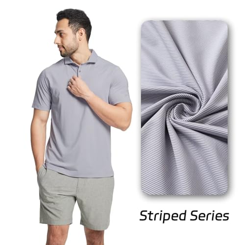 Short and Long Sleeve Polo Shirts for Men Dry Fit Performance Moisture Wicking Sport Pin Striped Mens Golf Shirts