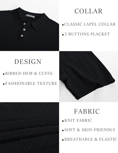 41SL-vbJLoL.jpg Mens Knit Polo Shirt Short Sleeve Hollow Out Knit Shirt Texture Knitted Polo
