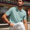Mens Short Sleeve Button Down Polo Shirt Casual Knit Shirt Waffle Polo Shirt