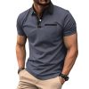 Mens Casual Polo Shirts Classic Short Sleeve Golf Shirt Fashion Button Cotton Top with Pocket