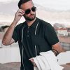 Mens Polo Shirts Vintage Stripes Knit Short Sleeve Slim Fit Summer Pullover Shirts with Pocket Dark Green Medium