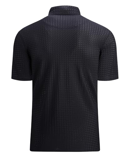 Mens Bubble Jacquard Polo Shirt Super Stretch Short Sleeve Polo Shirts for Men