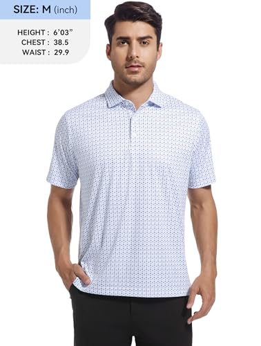 Mens Golf Shirts Print Moisture Wicking Short Sleeve Performance Dry Fit Stretch Active Polo Shirts for Men