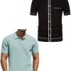 Mens Short Sleeve Button Down Polo Shirt Casual Knit Shirt Waffle Polo Shirt