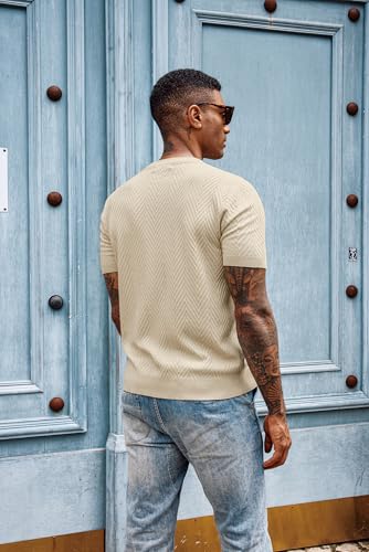 Men's Short Sleeve Knit T-Shirts Casual Crewneck Solid Texture Knit Shirt