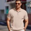 Men's Knit Polo Shirts Short Sleeve Ribbed Knitted Shirt Summer Lightweight Casual Golf Shirts