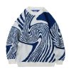 Whirlpool Knit Sweater Oversized Long Sleeve Crewneck Streetwear Pullover Sweaters