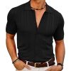 Mens Polo Shirts Vintage Striped Button Down Knitted Golf Shirts