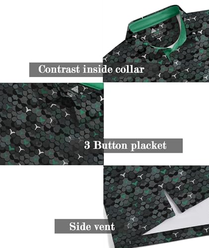 Men's Golf Shirts Short Sleeve Moisture Wicking Performance Print Patterns Casual Collared Golf Polo Shirt for Men
