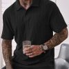 Mens Textured Knit Polo Shirts Loose Fit Stretch Casual Summer Collared Shirt (S-XXL)