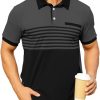 Men's Striped Polo Shirt Short Sleeve Casual Color Block Graphic Tee Collared Golf Shirts for Men