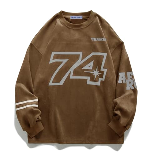 Oversized Crewneck Sweatshirts for Men Vintage Graphic Pullover Loose Fit Streetwear Long Sleeve Top