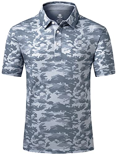 Men's Camo Polo Golf Shirt Hiking Dry Fit Short Sleeve T-Shirts Pique Collared Polo Jersey