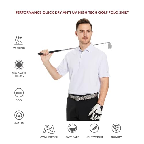 Mens Golf Shirt Short and Long Sleeve Moisture Wicking Dry Fit Performance Solid Casual Pique Golf Polo Shirts for Men