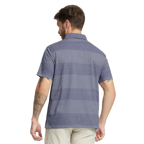 Mens Polo Shirts Short Sleeve Dry Fit Jacquard Performance Moisture Wicking Casual Pocket Golf Shirts for Men