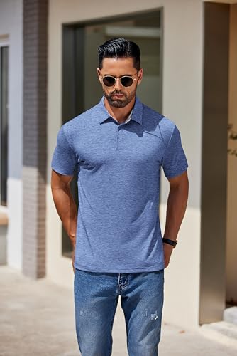 Men's Casual Polo Shirts Short Sleeve Classic Basic Tee Button Collar Shirt Summer Golf T-Shirt