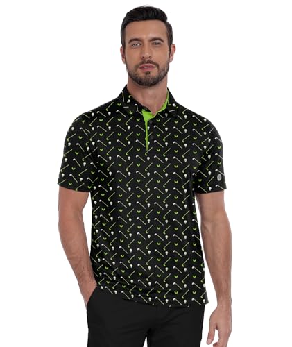 41fDRHNOHDL.jpg Men's Golf Polo Shirt Short Sleeve Performance Moisture Wicking Collared Print Shirt for Golf and Casual Wear