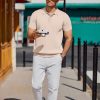 Men's Knit Polo Shirts Short Sleeve Ribbed Knitted Shirt Summer Lightweight Casual Golf Shirts