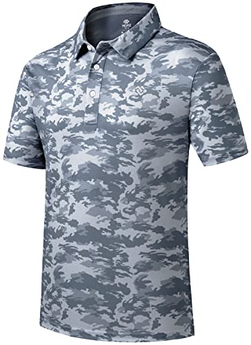 Men's Camo Polo Golf Shirt Hiking Dry Fit Short Sleeve T-Shirts Pique Collared Polo Jersey