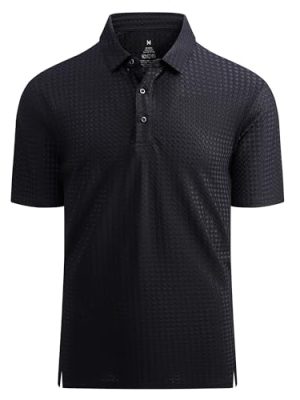 Mens Bubble Jacquard Polo Shirt Super Stretch Short Sleeve Polo Shirts for Men