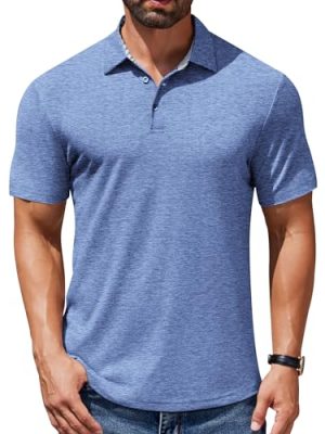 Men's Casual Polo Shirts Short Sleeve Classic Basic Tee Button Collar Shirt Summer Golf T-Shirt