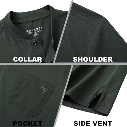 Collarless Golf Shirts for Men Dry Fit Moisture Wicking Performance Solid Casual Mens Henley Shirts Short Sleeve