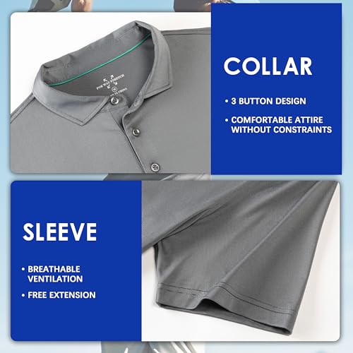 Mens Golf Polo Shirt Moisture Wicking Dry Fit Performance Athletic Short Sleeve Striped Golf Shirts for Men