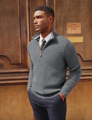 Men Quarter Zip Pullover Sweaters Casual Lightweight Knit Dress Sweater
