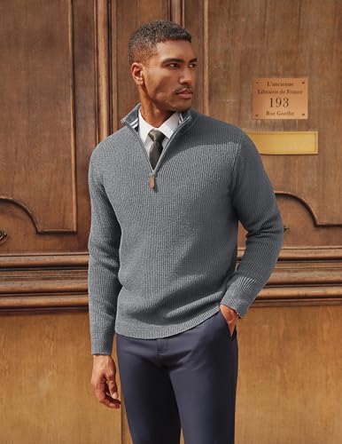 Men Quarter Zip Pullover Sweaters Casual Lightweight Knit Dress Sweater