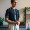 Mens Short Sleeve Button Down Polo Shirt Casual Knit Shirt Waffle Polo Shirt