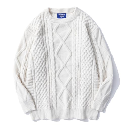 Oversized Knit Sweater Solid Vintage Pullover Sweater Unisex Woven Crewneck Knitted Tops