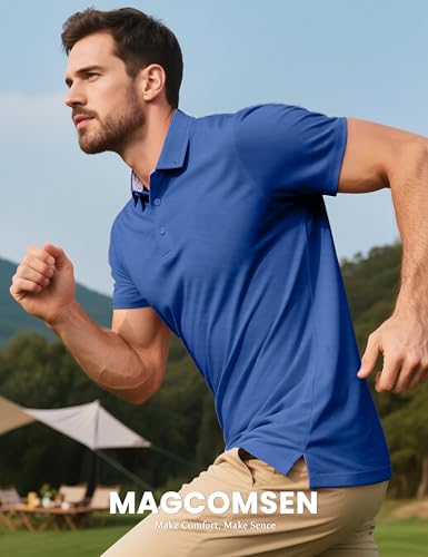 Men's Short Sleeve Polo Golf Shirts 3-Button Moisture Wicking Athletic T-Shirts Casual Collared Shirt