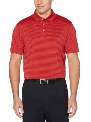 Stretch Short Sleeve Feeder Stripe Golf Polo, Moisture-Wicking Performance Shirts for Men