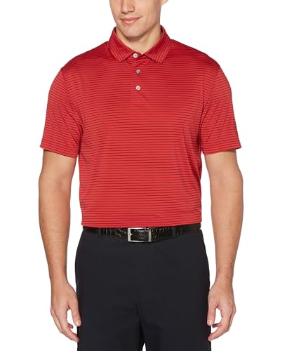 Stretch Short Sleeve Feeder Stripe Golf Polo, Moisture-Wicking Performance Shirts for Men