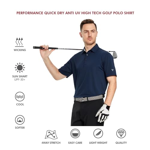 Mens Golf Shirt Short and Long Sleeve Moisture Wicking Dry Fit Performance Solid Casual Pique Golf Polo Shirts for Men