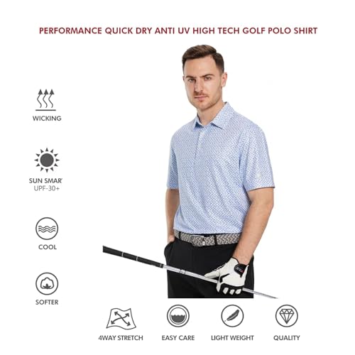 41ma3PzHxbL.jpg Mens Golf Shirts Short Sleeve Moisture Wicking Dry Fit Print Performance Athletic Casual Golf Polo Shirts for Men