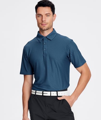 Mens Bubble Jacquard Polo Shirt Super Stretch Short Sleeve Polo Shirts for Men