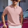 Men's Knit Polo Shirts Short Sleeve Ribbed Knitted Shirt Summer Lightweight Casual Golf Shirts