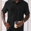 Mens Textured Knit Polo Shirts Loose Fit Stretch Casual Summer Collared Shirt (S-XXL)