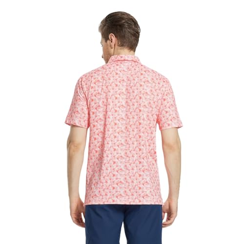Mens Golf Shirt Short Sleeve Dry Fit Print Moisture Wicking Performance Patterns Collared Polo Shirt