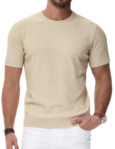Men's Short Sleeve Knit T-Shirts Casual Crewneck Solid Texture Knit Shirt