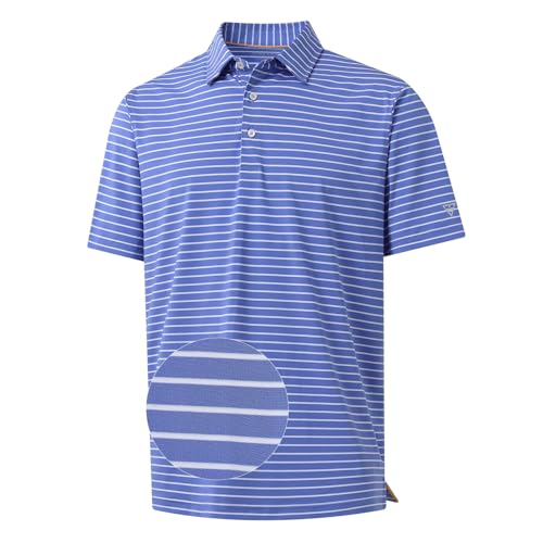 Golf Shirts for Men Moisture Wicking Striped Polo Performance Dry Fit Business Sports Mens Polo Shirts Short Sleeve