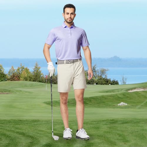 Mens Polo Shirts Short Sleeve Soft Lightweight Performance Dry Fit Jacquard Casual Collared Golf Polo Shirts for Men
