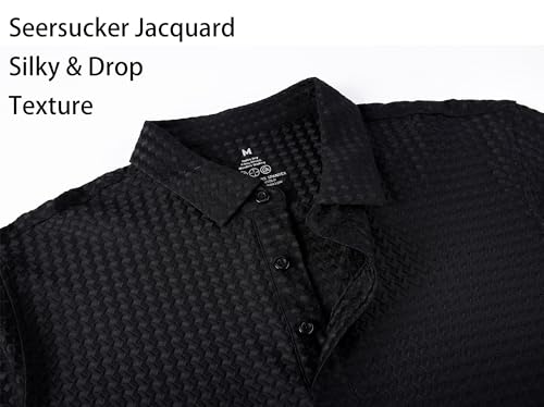 Mens Bubble Jacquard Polo Shirt Super Stretch Short Sleeve Polo Shirts for Men