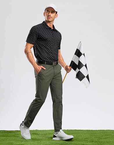 Men's Golf Shirt Short Sleeve Dry Fit Polo Moisture Wicking Print Collared Golf Shirts for Men Casual Lightweight