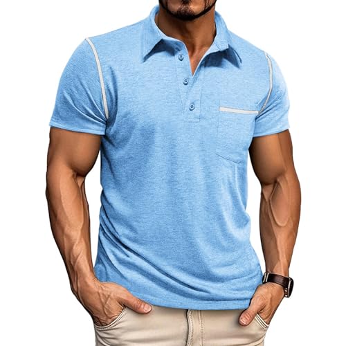 Mens Casual Polo Shirts Classic Short Sleeve Basic Golf Button Shirt with Pocket