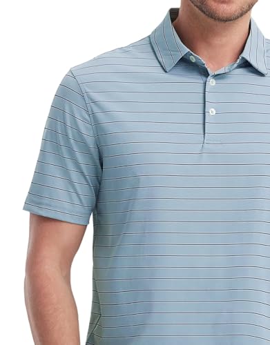 Mens Striped Golf Shirts Short Sleeve Silk-Like Touch Water-Resistant Breathable Soft Collared Polo Shirts for Men
