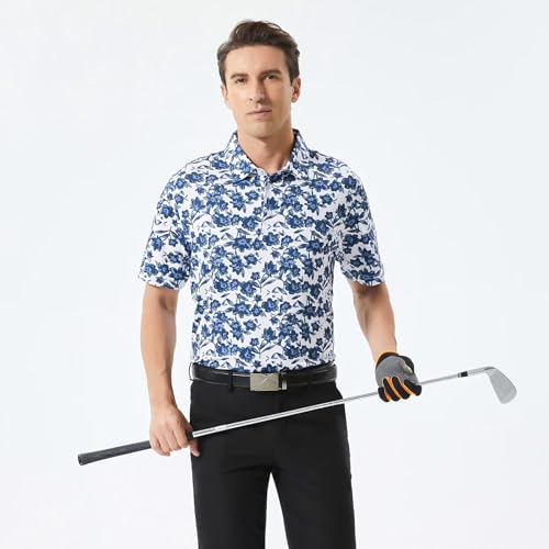 Golf Shirts for Men Dry Fit Performance Print Short Sleeve Moisture Wicking Golf Polo Shirts